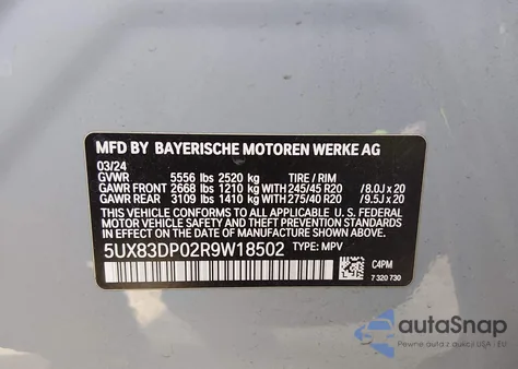 2024 BMW X3 M40I z USA, uszkodzony, nr VIN 5UX83DP02R9W18502